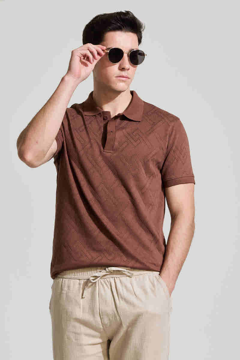 Brown Textured Polo T-Shirt 5% GST